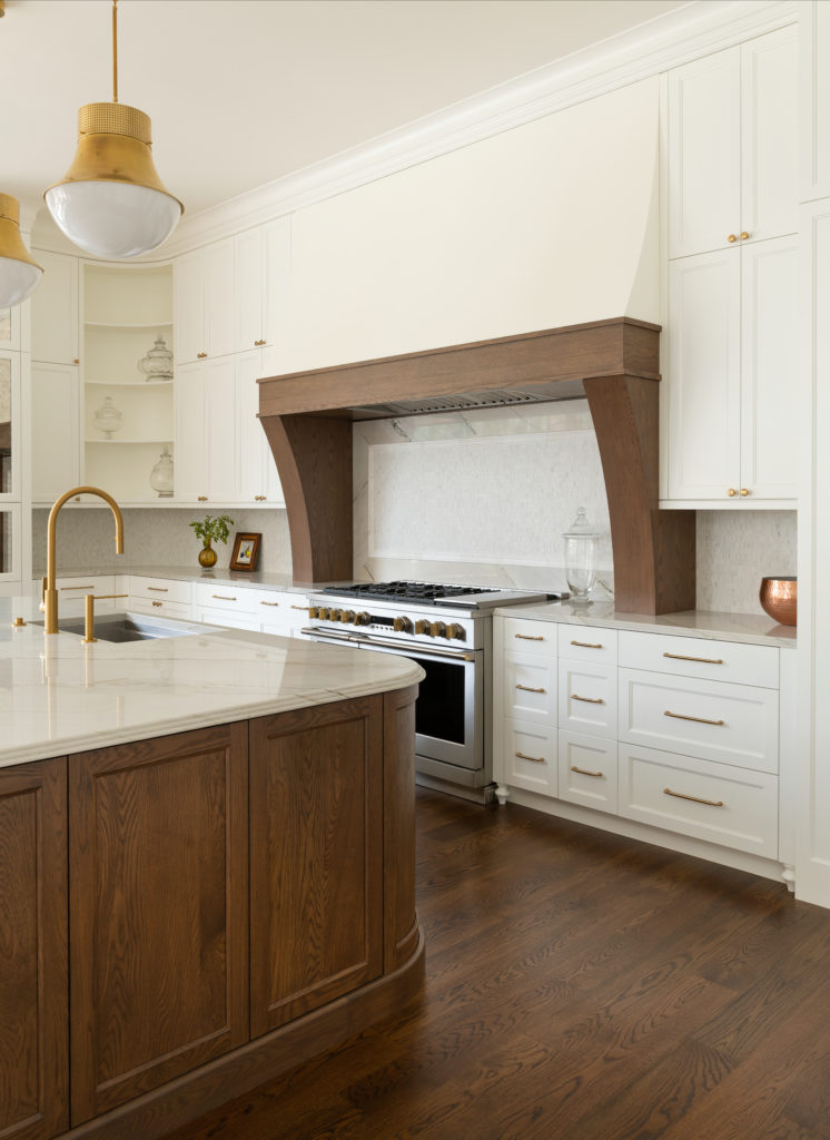 View of stove top across island