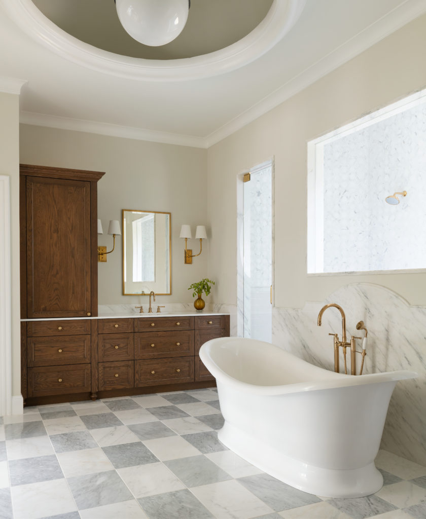 primary bathroom with freestanding bathtub