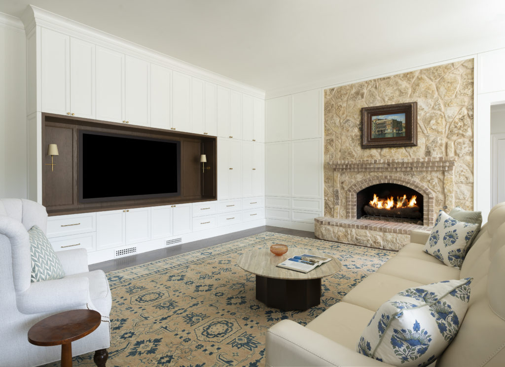 Fire place and wall mounted Television in Family room