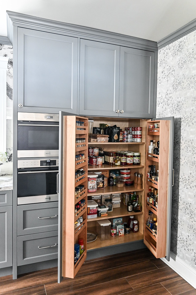 Open Custom cabinetry in the kitchen