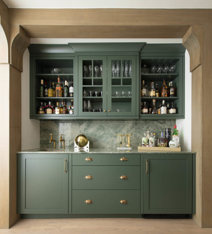 A custom wet bar with undercounterice maker