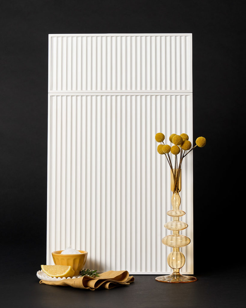 An elegant, fluted door style, the “Sophia” cabinet