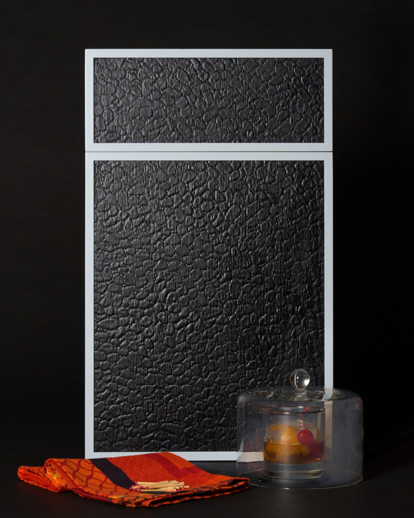 the “charred” texture of Shou Shugi Bon on cabinetry